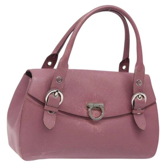 Salvatore Ferragamo Gancini Hand Bag Leather Pink Silver - Picture 1 of 16